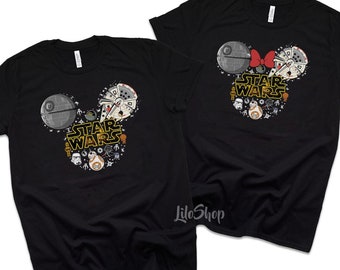 Star Wars Couple Shirt, Mickey and Minnie, Star Wars Shirt, Honeymoon Shirts, Matching Family Vacation Shirt, Galaxy's Edge Couples Tees