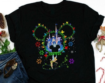 Magic Kingdom Castle Christmas Tee Shirt, Christmas Gifts, Family Vacation Matching Shirt, TinkerBell Tee, Mickey Mouse Christmas Shirt