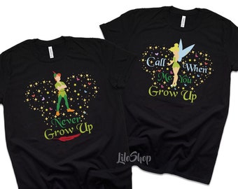 Never Grow Up Couple Shirts, Peter Pan Family Trip Shirts, Tinker Bell Shirt, Peter Pan Shirts, Birthday Christmas Gifts, Magic Kingdom Tee