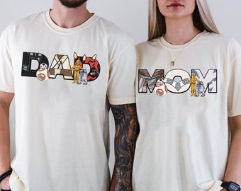 Star Wars Mom and Dad Comfort Colors Shirts, Gift For Dad & Mom, Star Wars Family Shirts, Star Wars Couple Gift,  Galaxy's Edge Trip Shirt