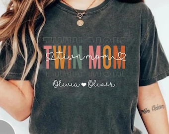Camiseta personalizada para mamá de gemelos, Mamá de gemelos con nombre de los niños, Regalo para mamá de gemelos, Mamá de gemelos, Regalo del Día de la Madre, Regalo para mamá de gemelos