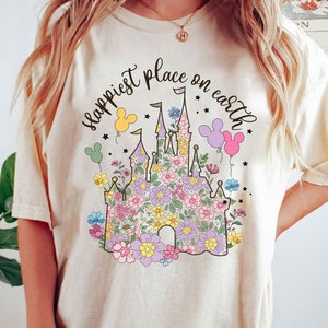 Happiest Place on Earth Shirt, Magical Castle Floral Shirt, Vintage Castle Shirt, Magic Kingdom Shirt, Family Vacation Shirt