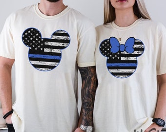 Police Minnie & Mickey Mouse Shirt, Blue Line Matching Couple Tees, Police Wife Gift, Police Gift, Police Mom Shirt, Police Family Shirts