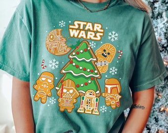 Star Wars Characters Xmas Tee, Darth Vader Chewie R2-D2 C-3PO Ginger Cookies Christmas Comfort Colors Shirt, Stormtrooper Gingerbread Shirt