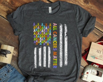 All Cancers Matter Cancer Awareness Shirt, Ribbon Flag Tee, Multicolored Ribbon T-shirt, Cancer Support Shirt, Cancer Sucks in All Colors