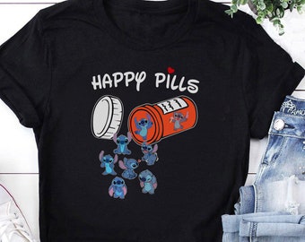 Happy Pills Disney Shirt, Stitch Shirt, Funny Stitch Gift, Disney Shirts, Disney Matching Vacation Shirts,  Lilo and Stitch