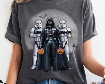 Vintage Star Wars Darth Vader Trick or Treat With Stormtroopers Comfort Color Tee, Halloween Party Gift, Halloween Pumpkin Shirt