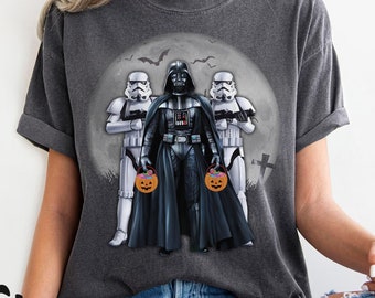 Vintage Star Wars Darth Vader Trick or Treat With Stormtroopers Comfort Color Tee, Disneyland Halloween Party Gift, Halloween Pumpkin Shirt