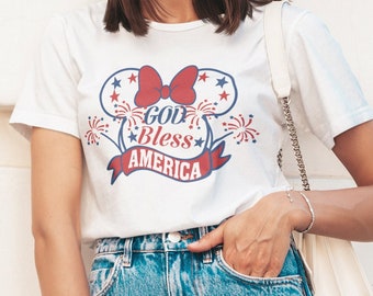 God Bless America Shirt, Minnie Patriotic shirt, American girl shirt, 4th Of July Shirt, Fourth of July Shirt, Gift for Independence Day