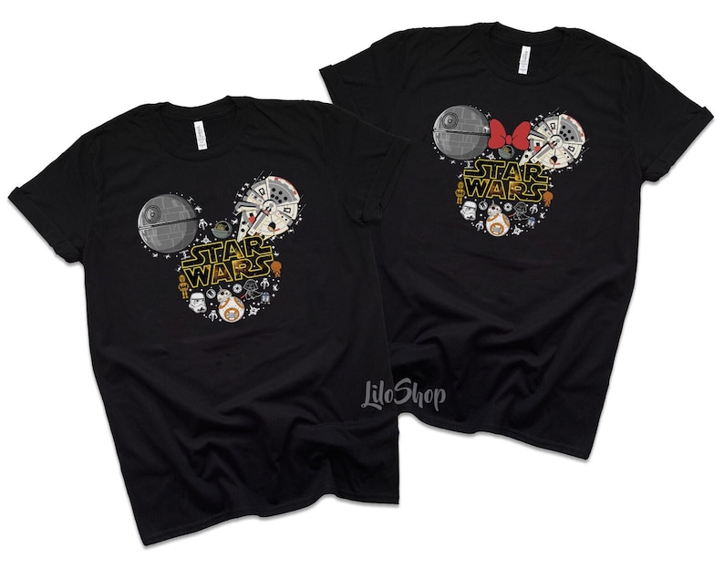 Star Wars Couple Shirt, Mickey and Minnie, Star Wars Shirt, Honeymoon Shirts, Matching Family Vacation Shirt, Galaxy's Edge Couples Tees image 1