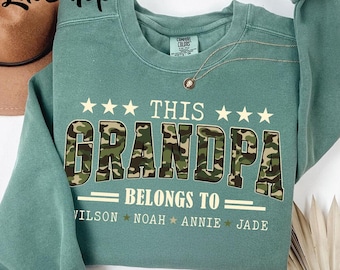 Sudadera Comfort Colors® para abuelo, Camiseta con nombres personalizados "Este abuelo pertenece a", Camiseta personalizada para abuelo con nombres de niños, Regalo para el Día del Padre