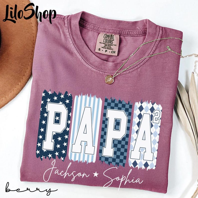Personalized Papa of Two Shirt, Custom Papa 2 Shirt, Papa Shirt With ...
