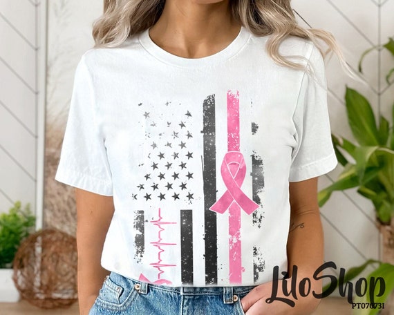 T-shirt Soutien Cancer Du Sein - Ruban Rose Et Drapeau USA | Pour Hommes Et Femmes, Sensibilisation