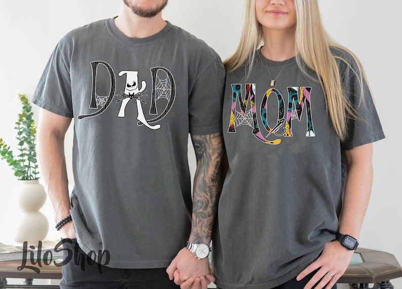 Papá Mamá La pesadilla antes de Navidad Camisa, Camisa Jack y Sally, Camiseta Jack Skellington, Camisa de viaje en pareja, Camisa de pesadilla de papá y mamá imagen 1