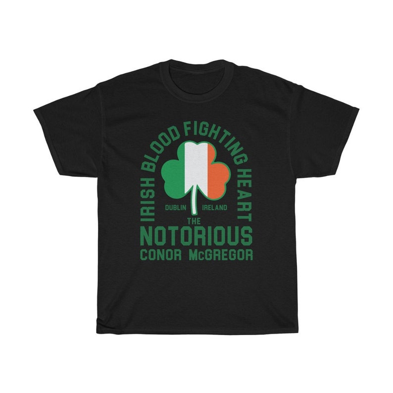Irish Heart Fighting Heart Conor McGregor Graphic Unisex T-Shirt Black