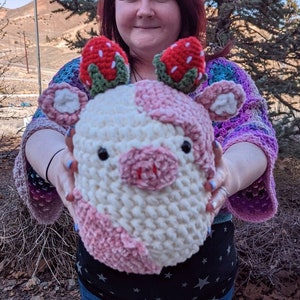 Sylvie the Strawberry Shortcake  Cow Plush - Cute Squishmallow Style Strawberry Cow Plushie, Cow Stuffed Animal