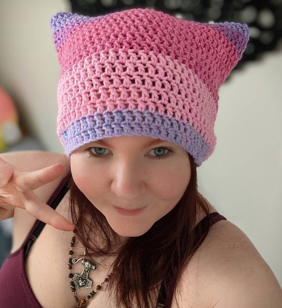 帽子 LOOP YARN SHAGGY CAT EAR KNIT CAP PINK Pink Cat Hat, Crochet Hat, Womens Hat, Mens Hat, Winter Hat