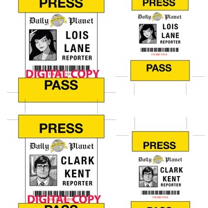 Direct Downlaod PDF Clark Kent &amp; Lois Lane Press Pass for | Etsy