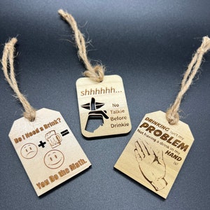 Funny Drinking Wooden Bottle Tag