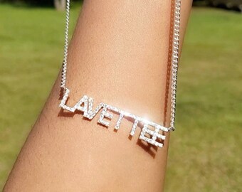 Custom Crystal Nameplate Diamond Name Necklace Tiny Women Pendant Gold Gift For Her Name Necklace CZ Zircon Gemstones Dainty Raw Gem
