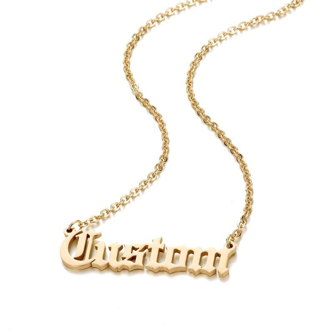 Old English Necklace Gothic Name Necklace Custom Gold Etsy