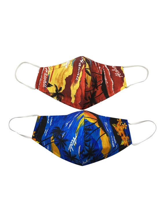 Hawaiian Face Masks Filter 3 Layer Blue or Red Ocean Sunset Etsy