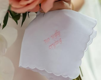 Personalized Bridesmaid Handkerchief – “No Ugly Crying” Wedding Hanky Gift – Custom Date Keepsake – Maid of Honor Bridal Shower Gift