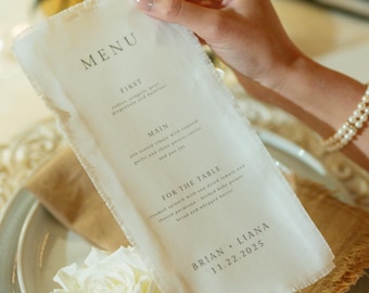 Linen Wedding Menu | Custom Fabric Wedding Menus | Elegant Wedding Table Menu | Luxury Linen Reception Decor | Personalized Wedding Signage