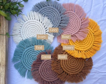 Macrame Coasters | Boho Home Decor, Coffee Table Accessories, Holiday Gift for Friends, Stocking Stuffers, 7 Colors Available