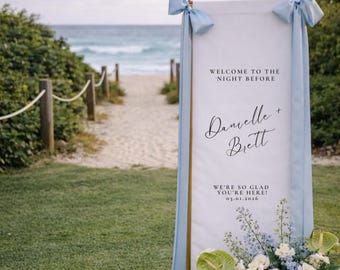 Fabric Wedding Rehearsal Sign – Modern Linen Wedding Welcome Sign, Elegant Ceremony & Minimalist Trendy Wedding Decor