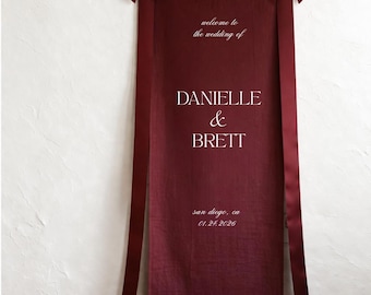 Custom Red Fabric Wedding Welcome Sign