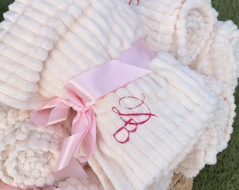 Bulk Embroidered Wedding Blanket Favors, Personalized Flannel Monogram Event Guest Keepsake Gifts