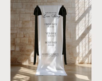 Custom Love Story Timeline Banner: Linen Fabric Wedding Decor