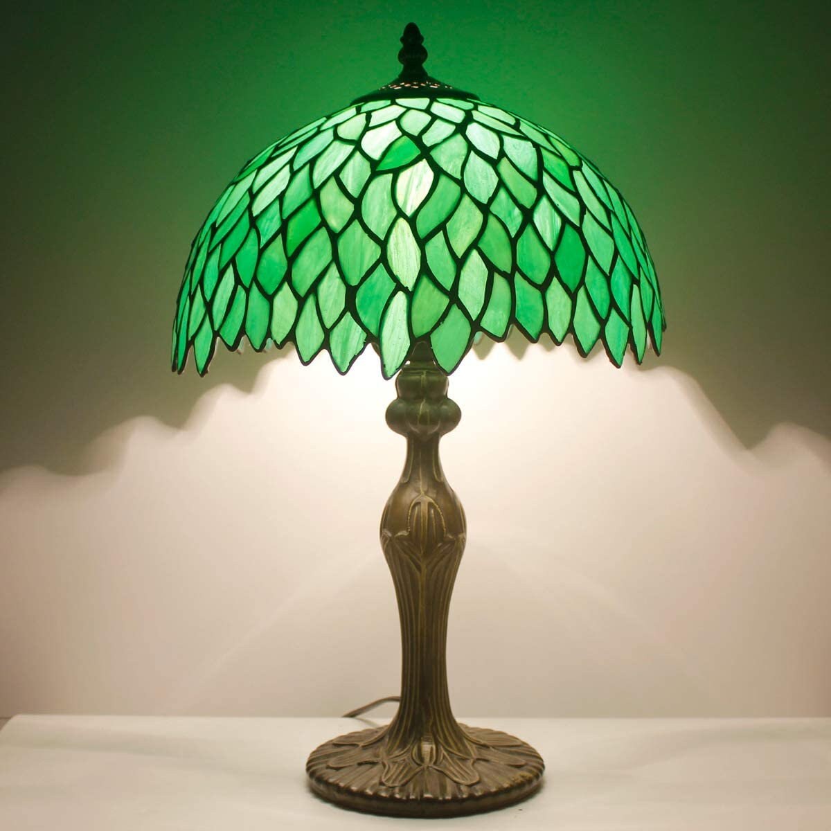 Handmade Tiffany Style Table Lamp Light Green Wisteria Stained Etsy