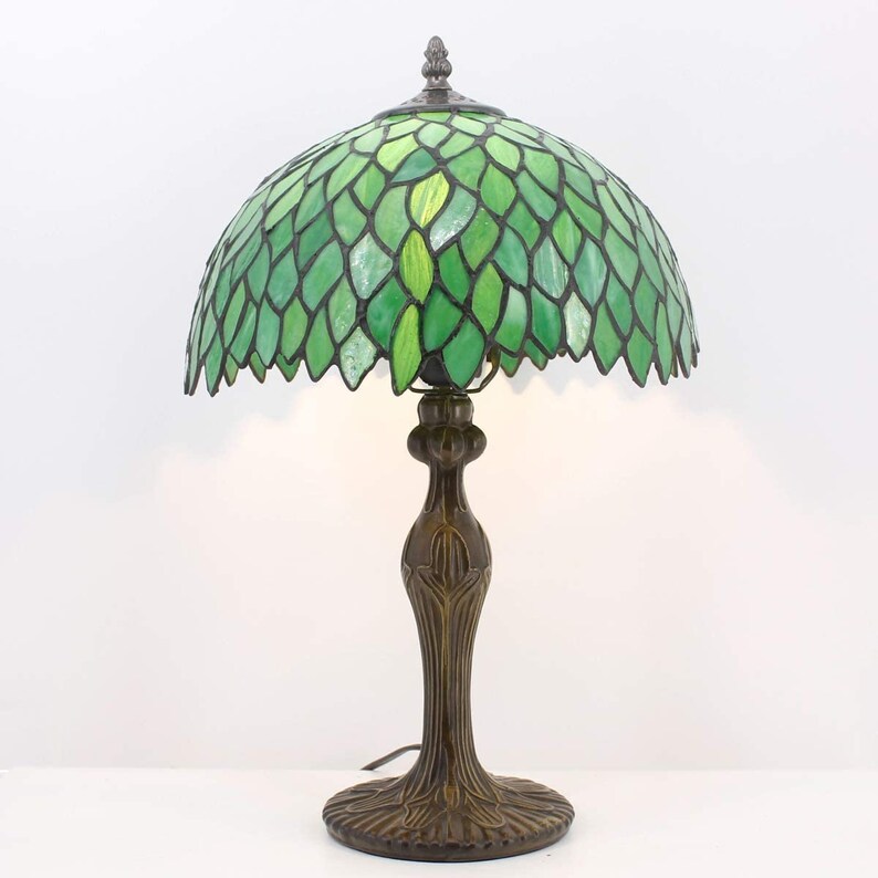 Handmade Tiffany Style Table Lamp Light Green Wisteria Stained Etsy