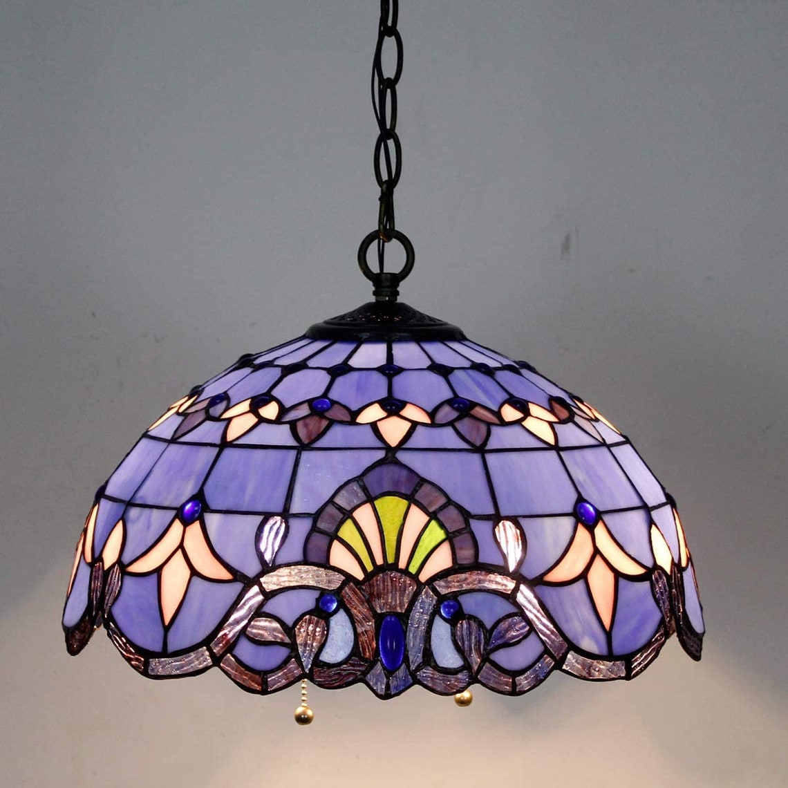 Handcrafted Tiffany Hanging Lamp 16 Inch Pendant Light Blue Etsy