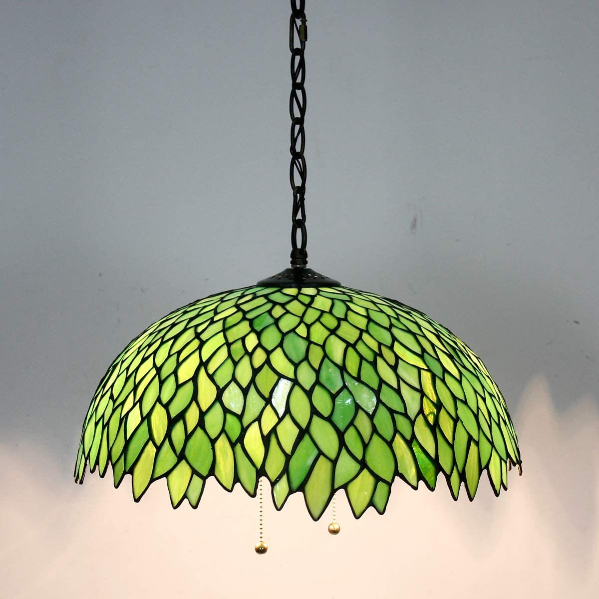 Tiffany Hanging Lamp 16 Inch Pull Chain Green Wisteria Stained Etsy