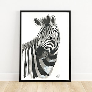 Zebra picture poster A4 21 x 30 cm children's room watercolor print decoration gift animals safari animal picture cute Africa illustration
