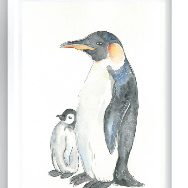 Penguins picture poster A4 21 x 30 cm with watercolor print decorative gift colorful animals sea Antarctica ocean children's room maritime animal picture