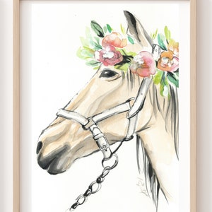 Horse picture poster A4 21 x 30 cm with watercolor print girl decoration gift mare stable hand-painted animal picture children's room art print mare