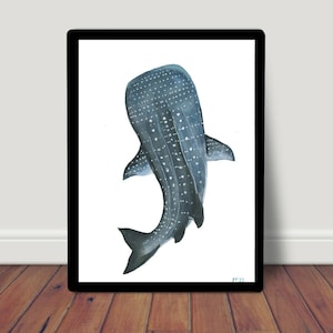 Póster con imagen de tiburón ballena, tamaño A4, 21 x 30 cm, para habitación infantil, impresión en acuarela, regalo decorativo, animales coloridos, tiburón marino, ballena, océano, animal marítimo, imagen artística