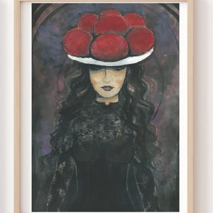 Frau mit Bollenhut im schwarzen Kleid Bild Poster modern A4 21 x 30cm Print Deko Geschenk Schwarzwald Trend Heimat Kunstdruck Illustration