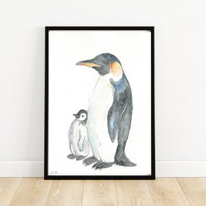 Poster photo pingouins A4 21 x 30 cm avec impression aquarelle cadeau décoratif animaux colorés mer Antarctique océan chambre d'enfant image d'animaux maritimes