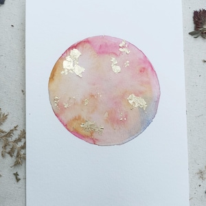 Tarjeta de acuarela A5 colorida abstracta color dorado original tarjeta de felicitación de cumpleaños boda nacimiento rosa brillo felicitaciones igual que esa tarjeta