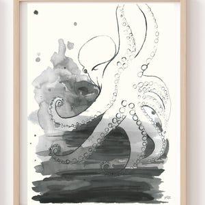 Póster con imagen de pulpo, tamaño A4, 21 x 30 cm, con estampado de acuarela, regalo decorativo, animales de colores, pulpo marino, calamar, pulpo, habitación infantil, imagen de animal