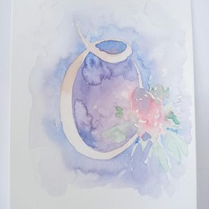 Cartão de aquarela com iniciais A-Z A5, cartão de felicitações de aniversário pintado à mão, parabéns pelo nascimento, flores, letras personalizadas individualmente