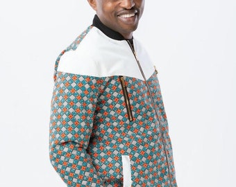 Men's African Print Bomber Jacket: Kente Biker Style