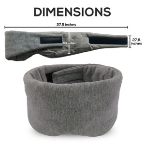 May include: Gray sleep mask with adjustable straps. The mask measures 27.5 inches long and 5.3 inches wide.