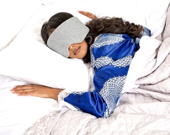 Handmade Gray Cotton Sleep Mask with Travel Pouch & Ear Plugs