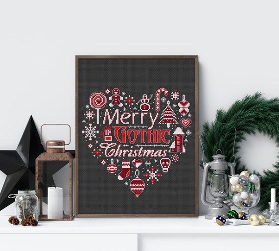 Winter Holiday Cross Stitch Pattern PDF Aida Black Christmas | Etsy